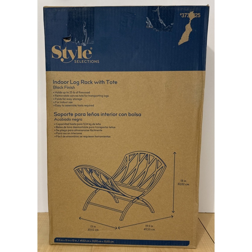 Style Selections 3730325 Indoor Log Rack‎ w/ Tote Black Holds 25lbs Foldable
